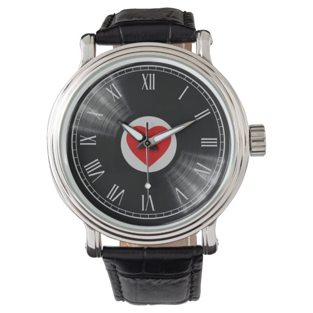 Pulsera Reloj con disco de vinilo y elementos musicales (Anverso)