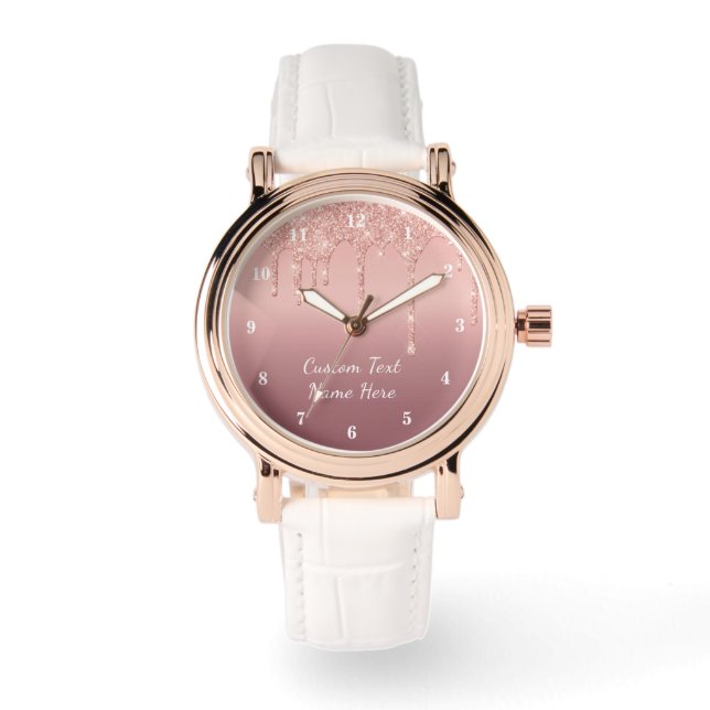 Pulsera Reloj con nombre de texto personalizado con brillo (Anverso)