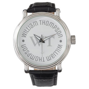 Pulsera Reloj con nombre gris (monograma de círculo)
