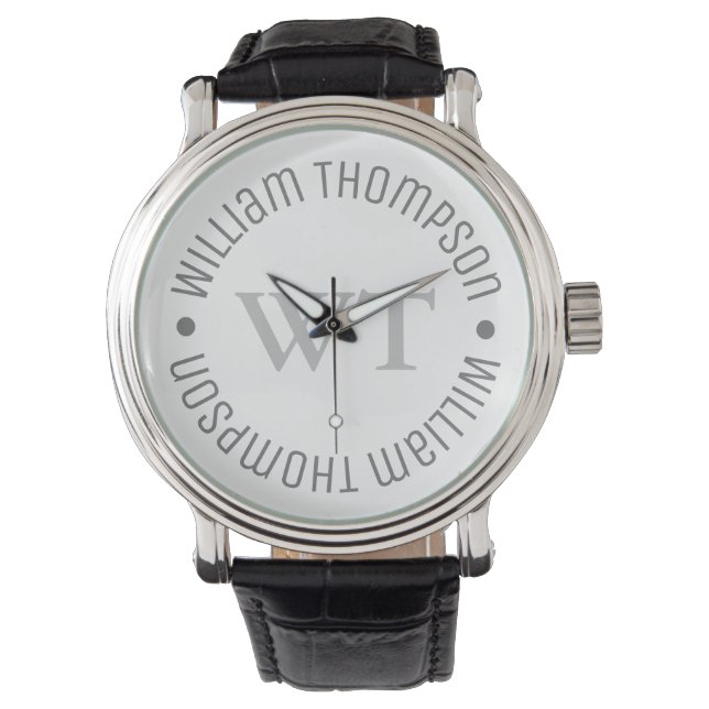 Pulsera Reloj con nombre gris (monograma de círculo) (Anverso)