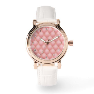 Pulsera Reloj con Rosas Doradas y Diamantes Acolchados de 
