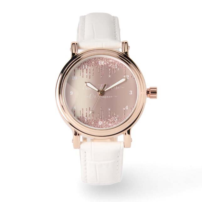 Pulsera Reloj con Texto Personalizado Brillante de Rosa Do (Anverso)