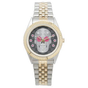 Pulsera Reloj cromado de Calavera (rosa rosado)