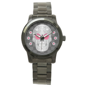 Pulsera Reloj cromado de Calavera (rosa rosado)