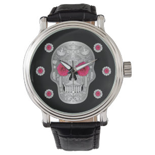 Pulsera Reloj cromado de Calavera (rosa rosado)