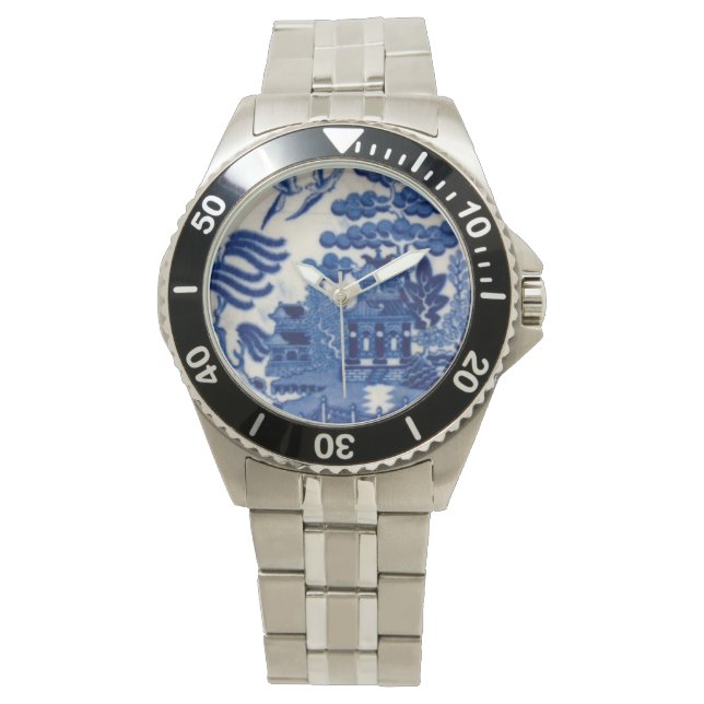 Pulsera Reloj de acero inoxidable con la cara Blue Willow (Anverso)