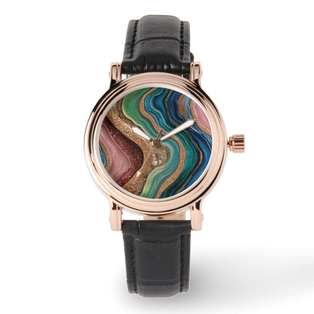 Pulsera Reloj de Ágata Brillante Boho (Anverso)