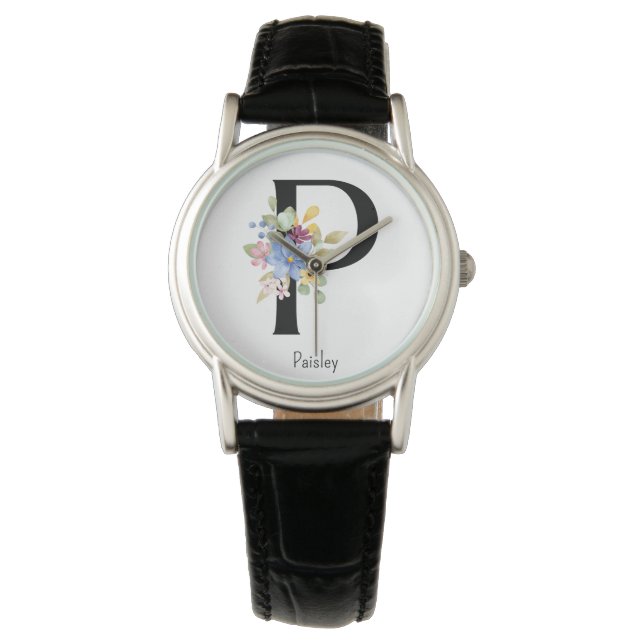 Pulsera Reloj de alfabeto de flores silvestres P (Anverso)