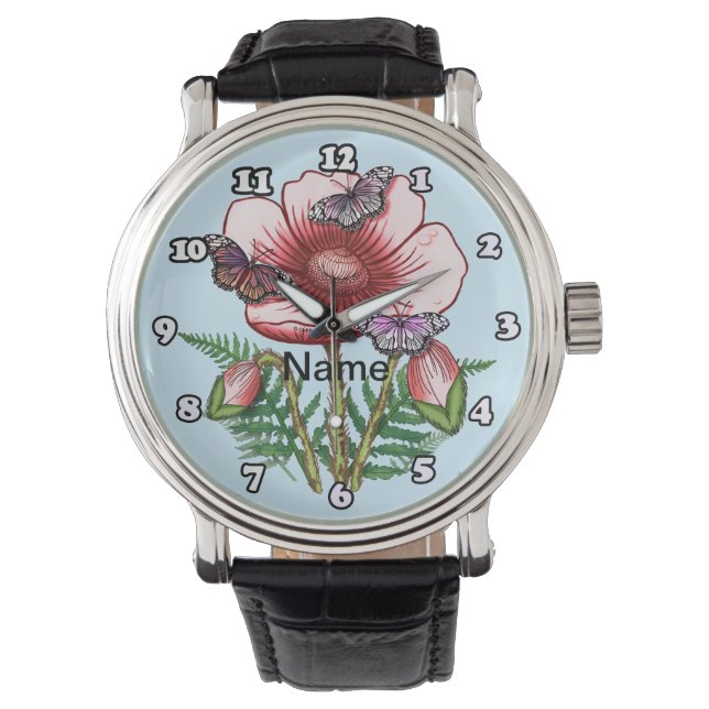 Pulsera Reloj de amapola roja de mariposa (Anverso)