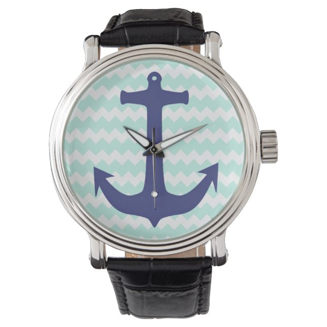Pulsera Reloj de anclaje azul Aqua Chevron (Anverso)