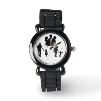 Pulsera Reloj de arte con silueta familiar – Banda negra e