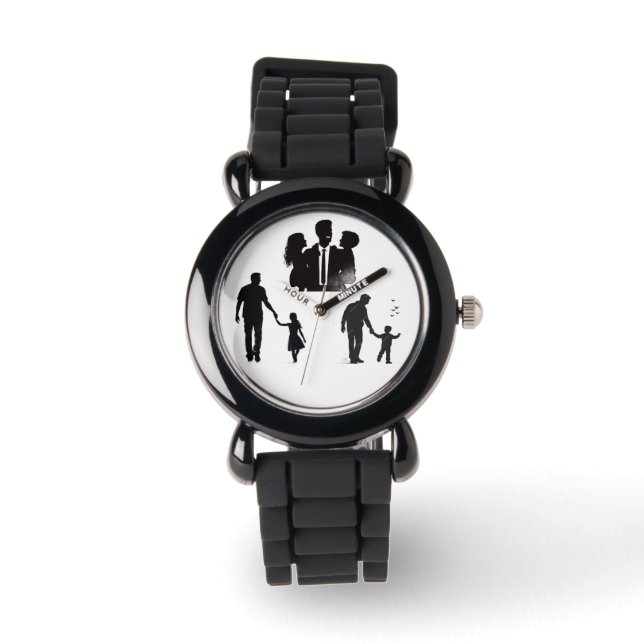 Pulsera Reloj de arte con silueta familiar – Banda negra e (Anverso)