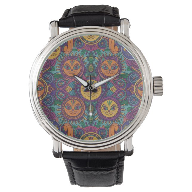 Pulsera Reloj de arte de gato Mandala (Anverso)