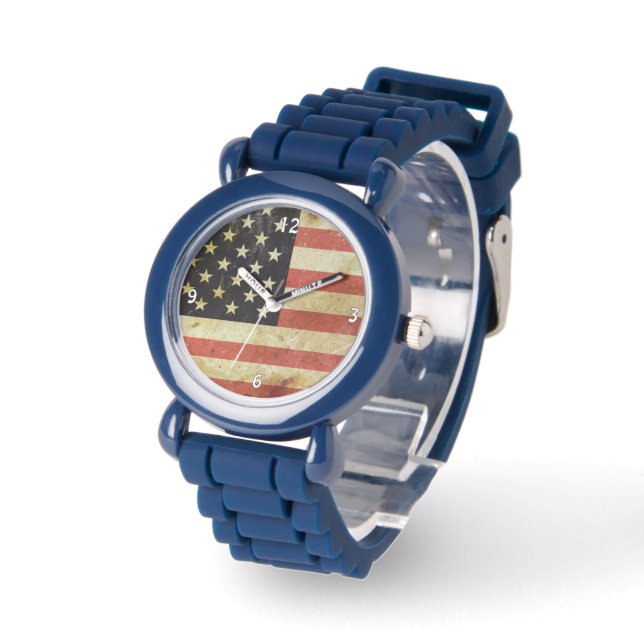 Pulsera Reloj de bandera grunge de EE. UU. (Ángulo)