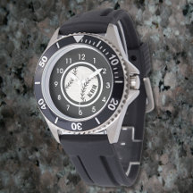 Reloj de béisbol monograma masculino negro