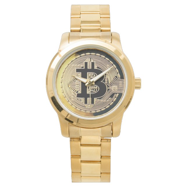 Pulsera reloj de bitcoin dorado (Anverso)