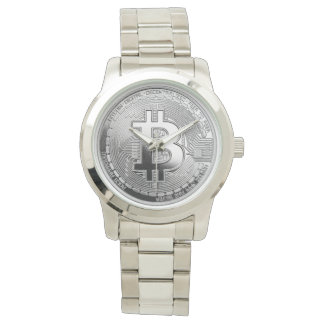 Pulsera reloj de bitcoin plateado