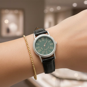 Pulsera Reloj de boda personalizado verde para señor y señ