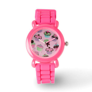 Pulsera Reloj de bollo de polka rosado