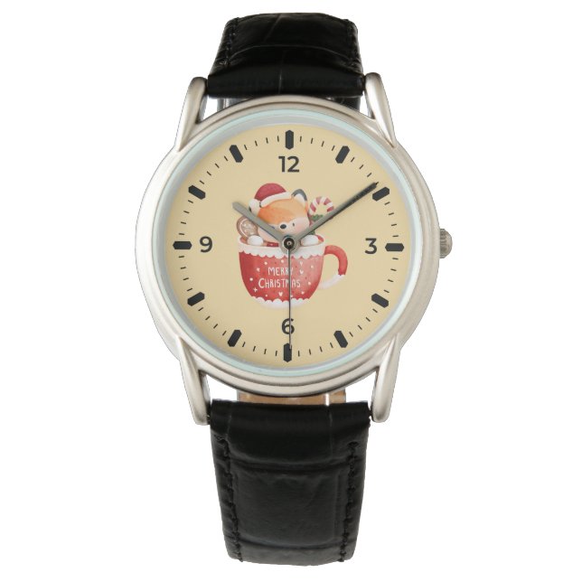 Pulsera Reloj de Bolsillo Cute Fox Feliz Navidad (Anverso)