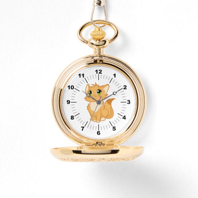 Pulsera Reloj de bolsillo dorado - Gato lindo (Anverso)