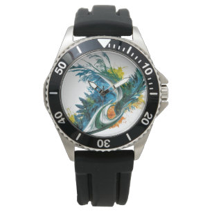 Pulsera Reloj de caucho negro de acero inoxidable para hom