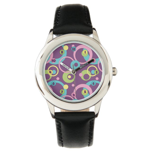 Pulsera Reloj de Círculos Morados Divertidos (Anverso)