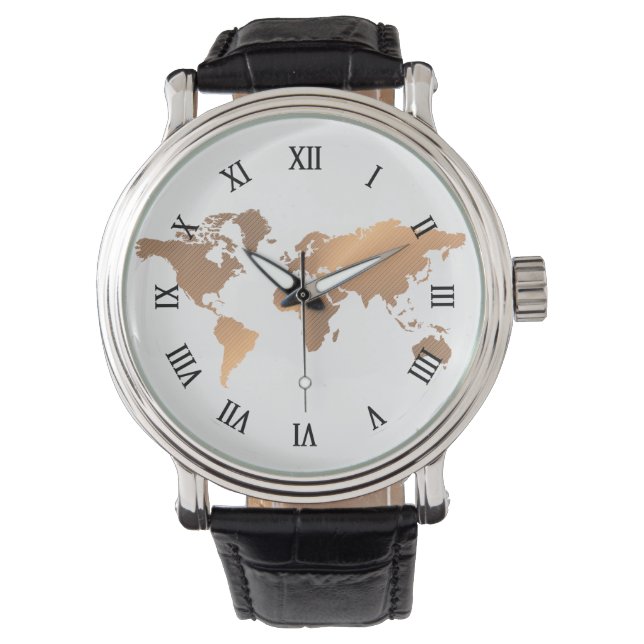 Pulsera reloj de cobre de mapa mundial (Anverso)