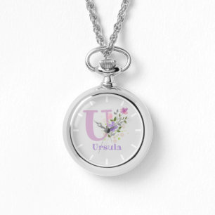 Pulsera Reloj de Colgante - Diseño Floral con Nombre e Ini