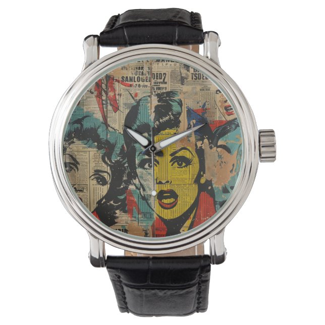 Pulsera Reloj de Collage de Arte Pop Retro (Anverso)