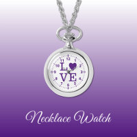 Reloj de collar de amor morado y blanco
