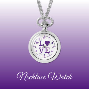 Pulsera Reloj de collar de amor morado y blanco