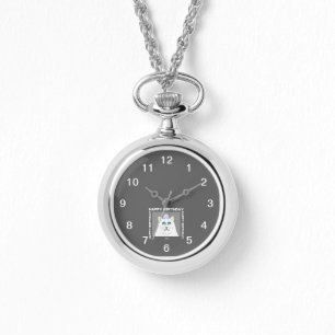Pulsera Reloj de collar de plata de gato blanco fluffy de 