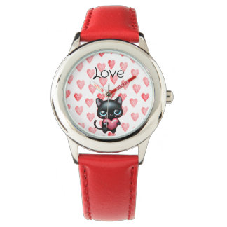 Pulsera Reloj de corazón de gato negro