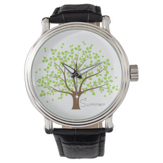 Pulsera Reloj de correa de cuero de color verde verano