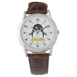 Pulsera Reloj de correa de cuero marrón clásico de pingüin