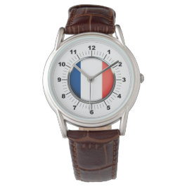 Pulsera Reloj de correa de cuero marrón con bandera de Fra