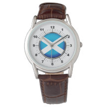 Reloj de correa de cuero marrón de la bandera de E