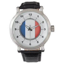 Pulsera Reloj de correa de cuero negro con bandera de Fran