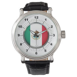 Pulsera Reloj de correa de cuero negro con bandera de Méxi