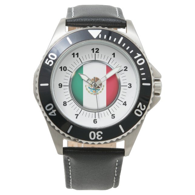 Pulsera Reloj de correa de cuero negro con bandera de Méxi (Anverso)