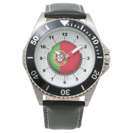 Pulsera Reloj de correa de cuero negro con bandera de Port