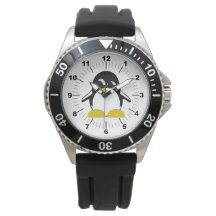 Reloj de correa de goma negra pingüino masculino
