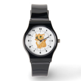 Pulsera Reloj de correa negra - Gato lindo