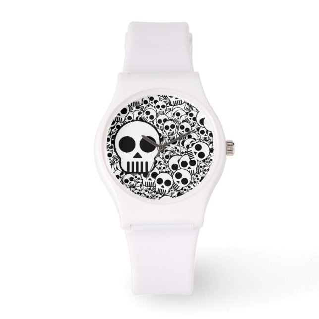 Pulsera Reloj de cráneo en blanco y negro (Anverso)