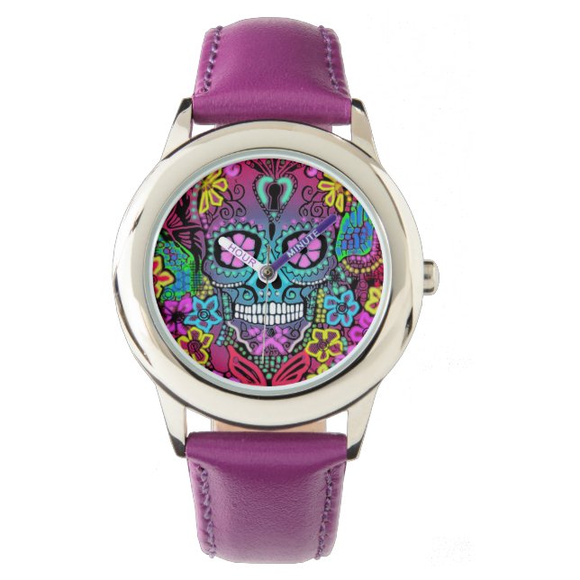 Pulsera Reloj de cráneo púrpura (Anverso)