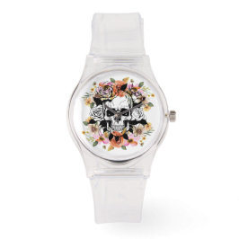 Pulsera Reloj de cráneo y flores
