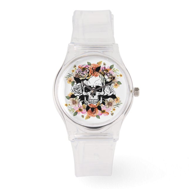 Pulsera Reloj de cráneo y flores (Anverso)
