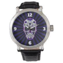 Reloj de Cráneos de Azúcar Colores Púrpura 
