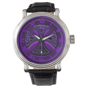 Pulsera Reloj de cruz celta negra y púrpura